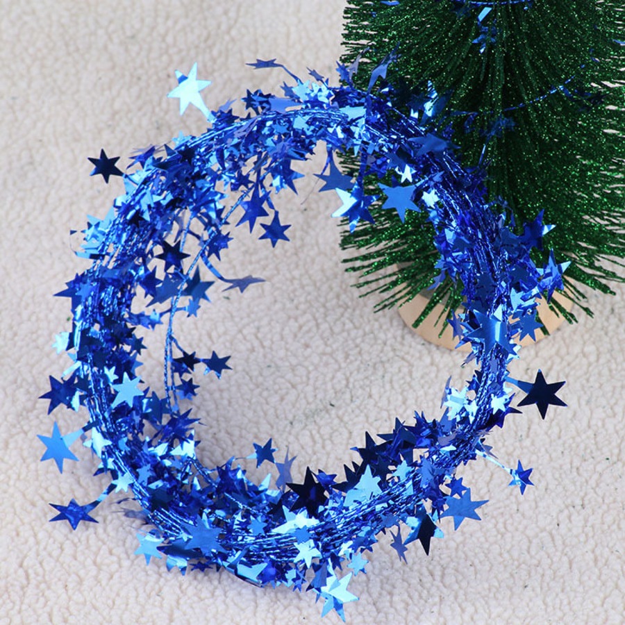 Catzon 2Pcs 24FT Star Tinsel Garlands for Holiday Wall Xmas Tree Decor-Blue