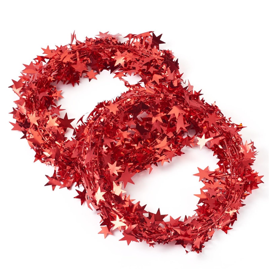 Catzon 2Pcs 24FT Star Tinsel Garlands for Holiday Wall Xmas Tree Decor-Red