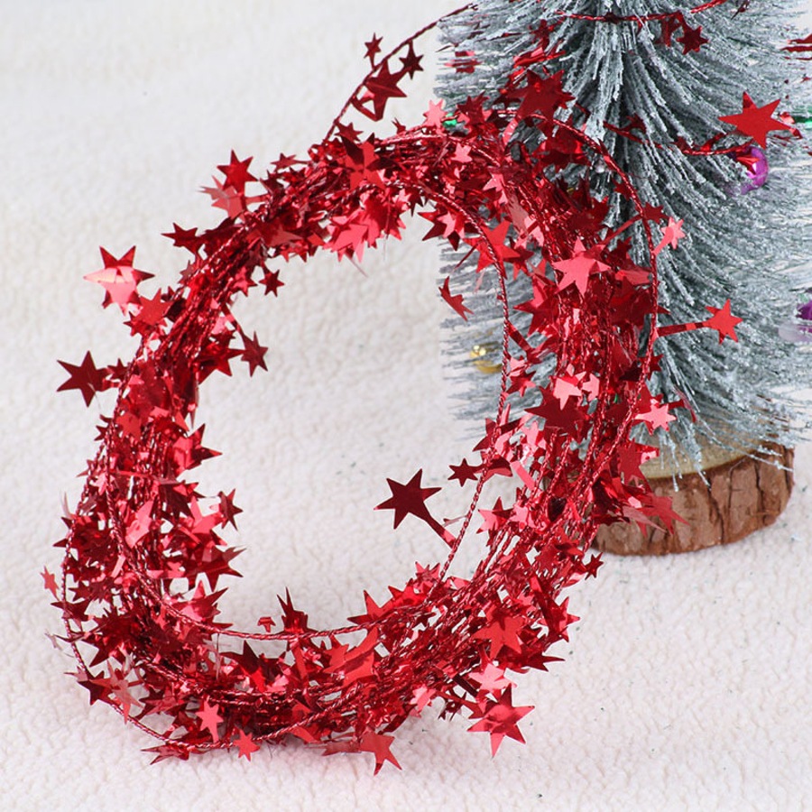 Catzon 2Pcs 24FT Star Tinsel Garlands for Holiday Wall Xmas Tree Decor-Red