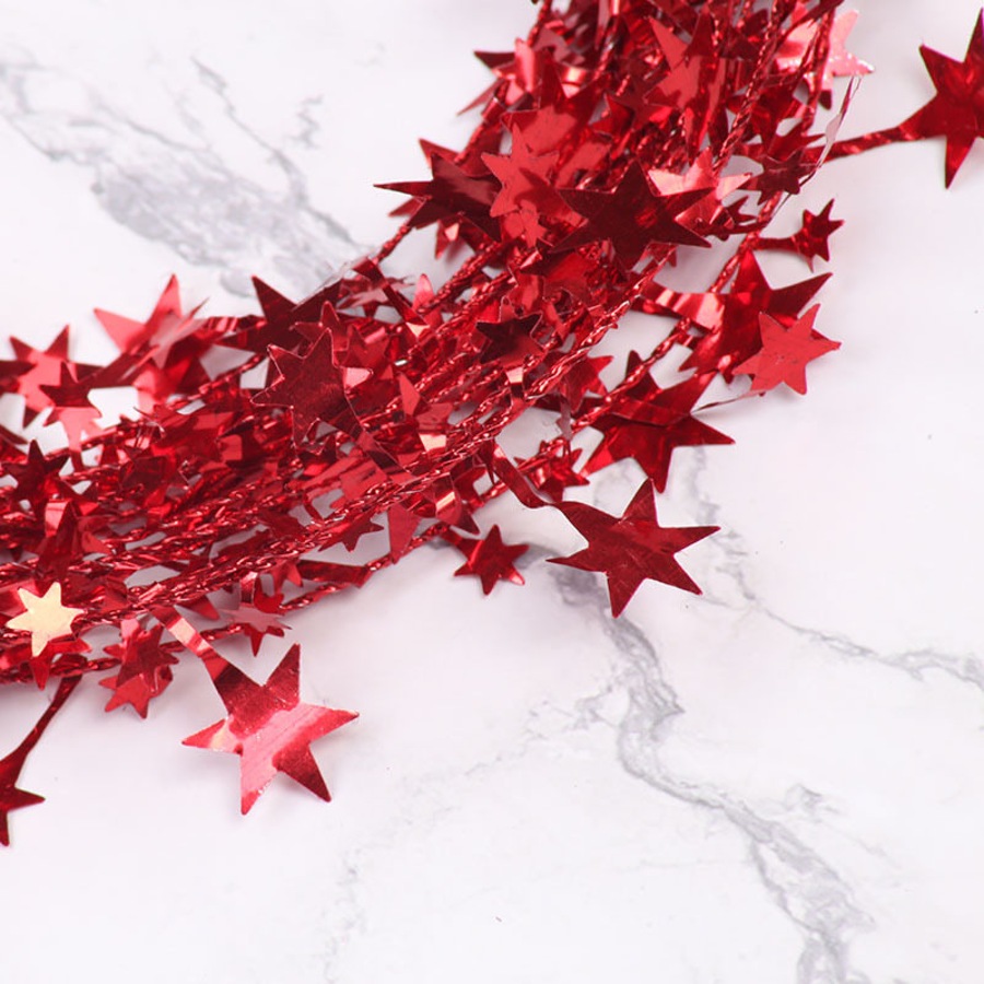 Catzon 2Pcs 24FT Star Tinsel Garlands for Holiday Wall Xmas Tree Decor-Red