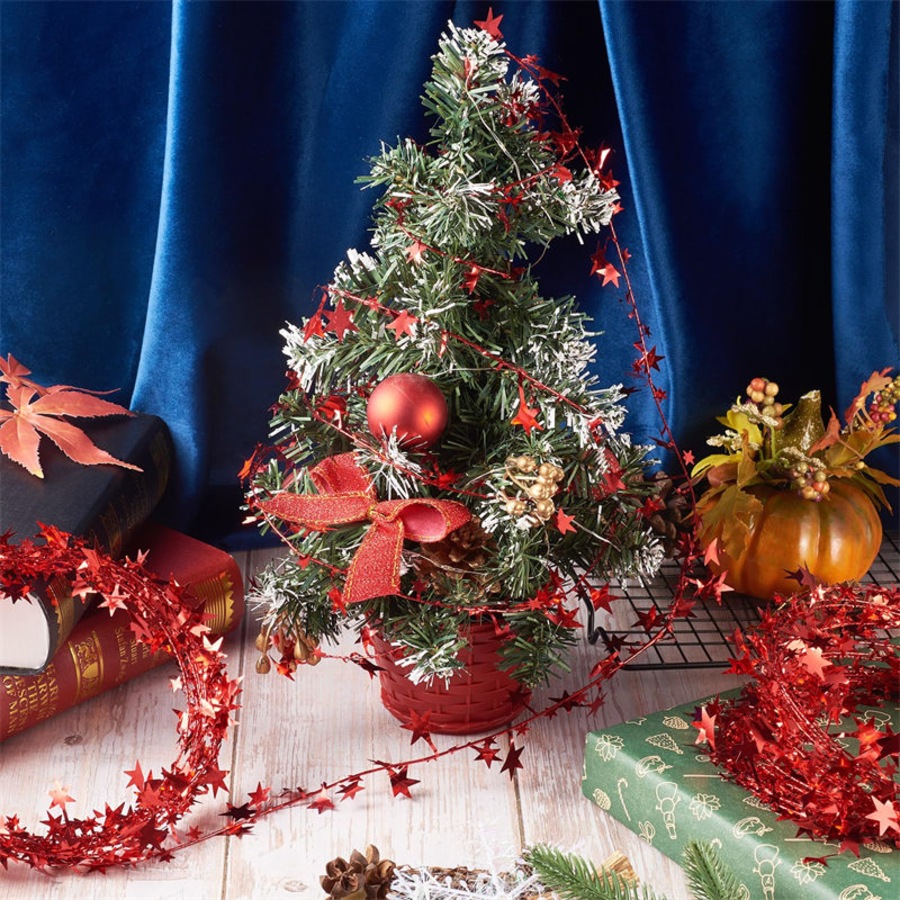 Catzon 2Pcs 24FT Star Tinsel Garlands for Holiday Wall Xmas Tree Decor-Red