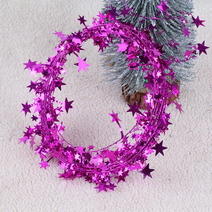 Catzon 2Pcs 24FT Star Tinsel Garlands for Holiday Wall Xmas Tree Decor-RosyRed