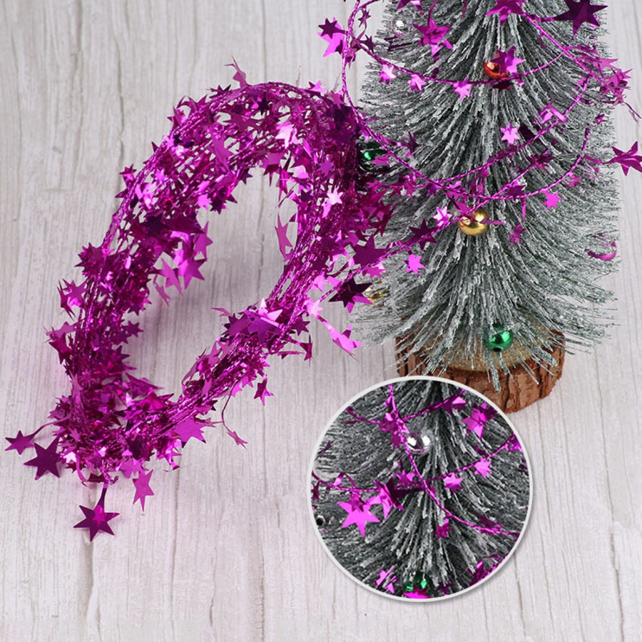Catzon 2Pcs 24FT Star Tinsel Garlands for Holiday Wall Xmas Tree Decor-RosyRed