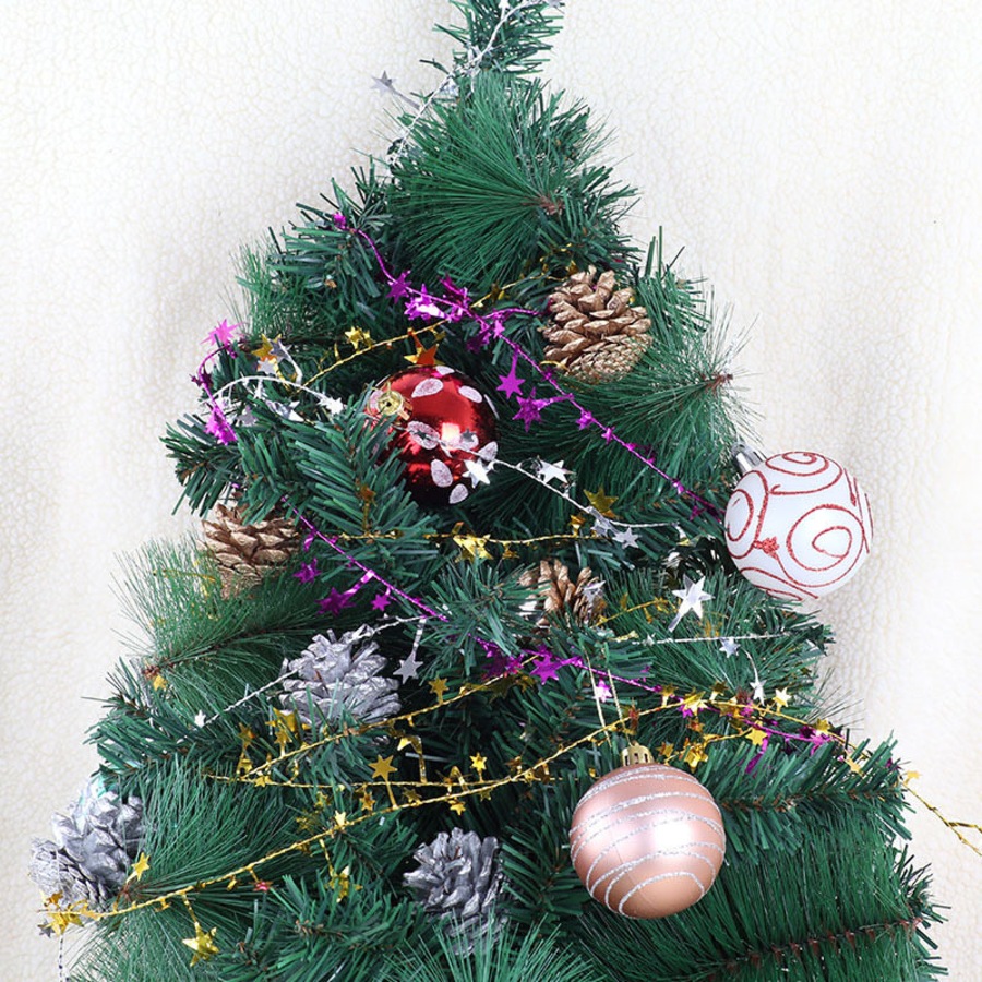 Catzon 2Pcs 24FT Star Tinsel Garlands for Holiday Wall Xmas Tree Decor-RosyRed