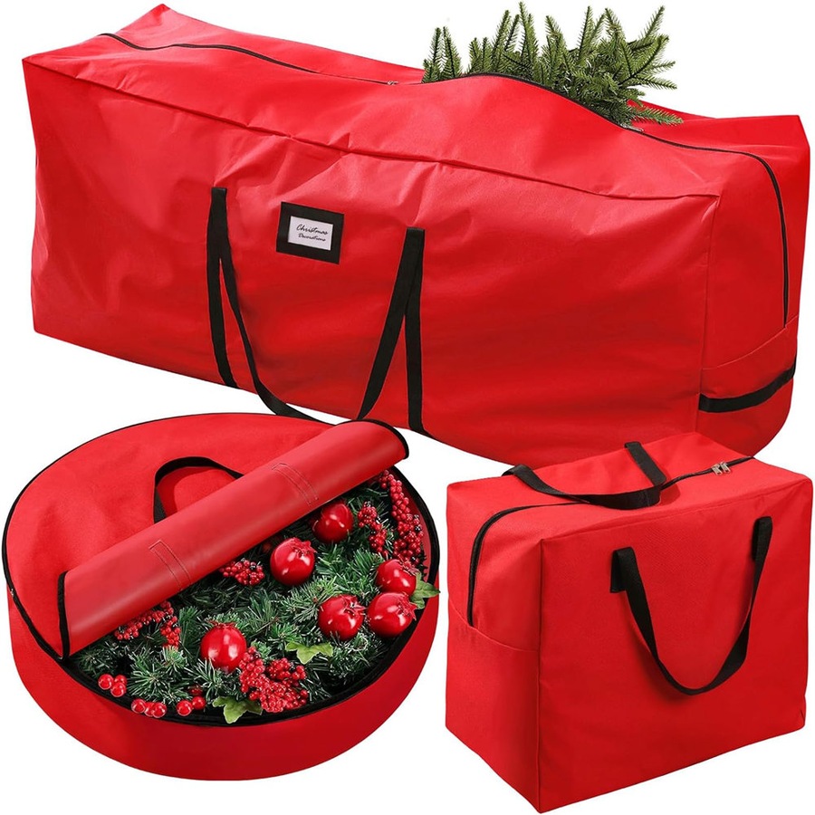 Catzon 3 Pack Christmas Tree Storage Bag for 7.5 Ft Artificial Trees-Red