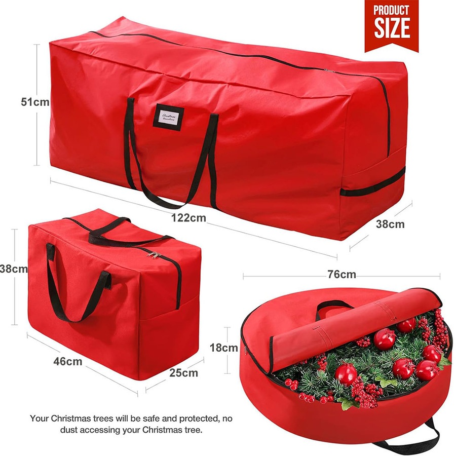 Catzon 3 Pack Christmas Tree Storage Bag for 7.5 Ft Artificial Trees-Red