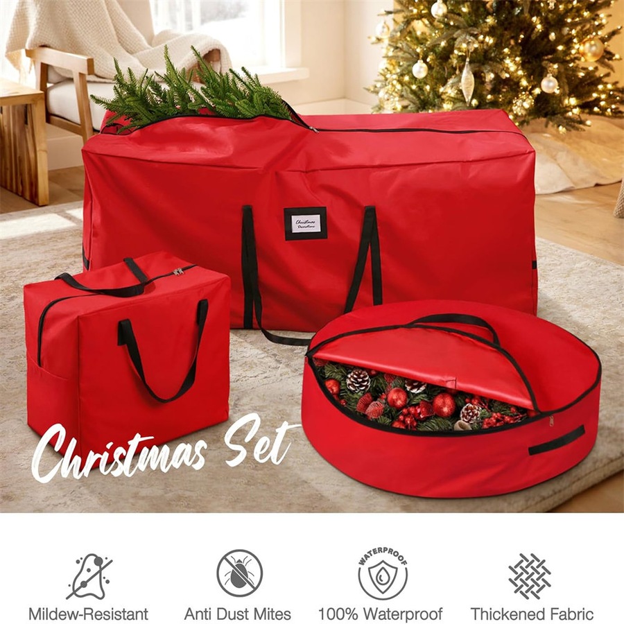 Catzon 3 Pack Christmas Tree Storage Bag for 7.5 Ft Artificial Trees-Red