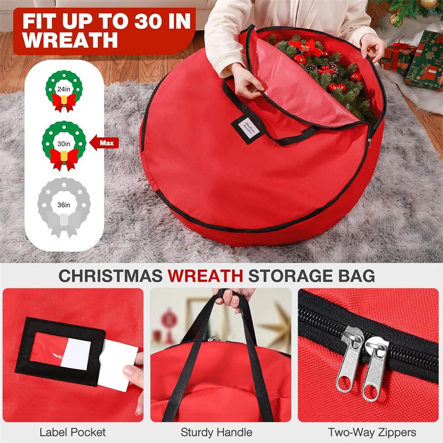 Catzon 3 Pack Christmas Tree Storage Bag for 7.5 Ft Artificial Trees-Red