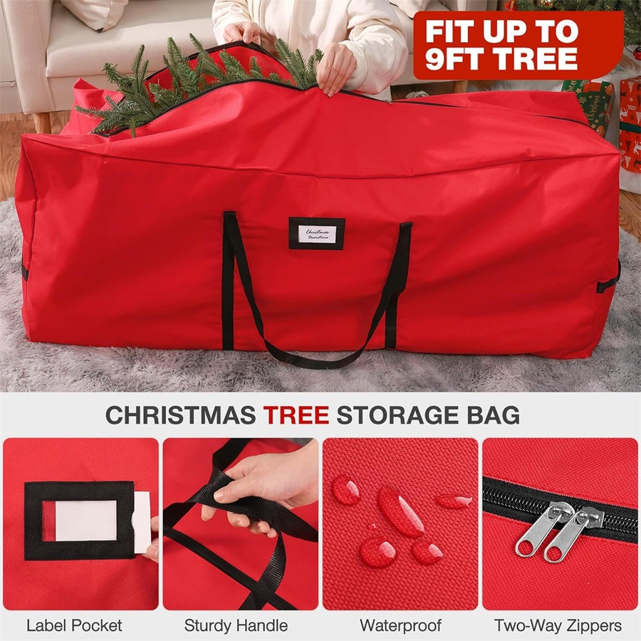 Catzon 3 Pack Christmas Tree Storage Bag for 7.5 Ft Artificial Trees-Red
