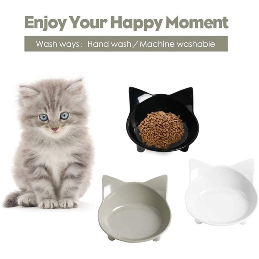 Catzon 3 Packs Cat Food Bowl Non Slip Pet Food Bowls Cat Feeding Wide Bowls to Stress Relief of Whisker Fatigue-001