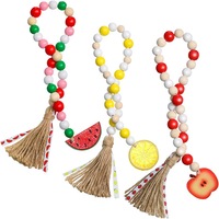 Catzon 3 Pcs Country Tiered Tray Decorations Lemon Watermelon Apple Wood Bead Garland