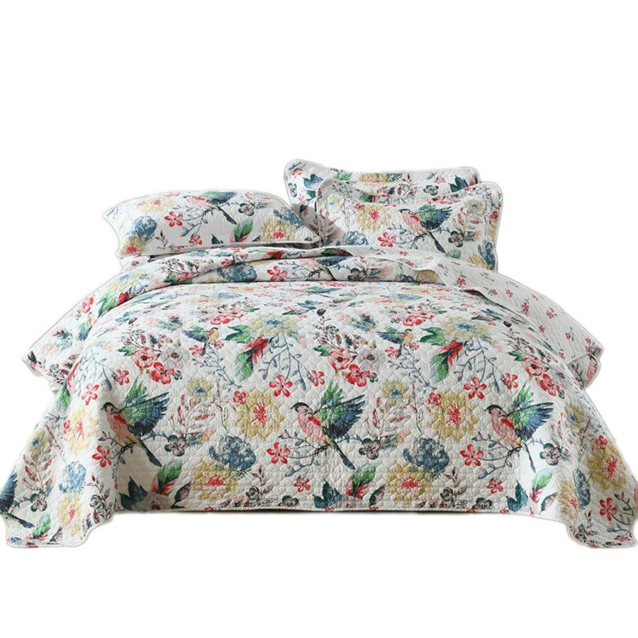 Catzon 3 Pieces Queen Size Quilt Bedding Set Floral Reversible Bedspread for Farmhouse Bedroom-FCQW