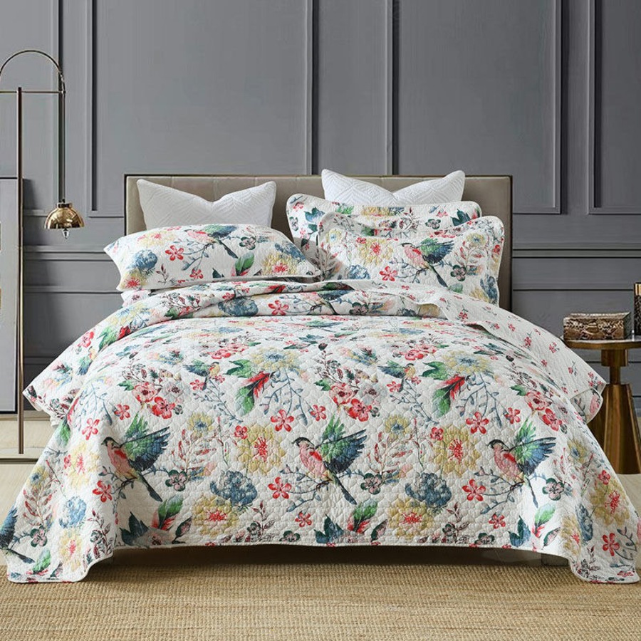 Catzon 3 Pieces Queen Size Quilt Bedding Set Floral Reversible Bedspread for Farmhouse Bedroom-FCQW