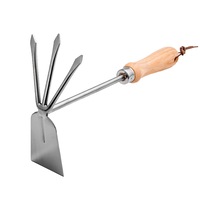 Catzon 32.5CM Gardening Hand Tool Metal Head Hoe with 3 Teeth Rake Carbon Steel Blade Heavy Duty for loosening Soil, Weeding and Digging Rust Proof