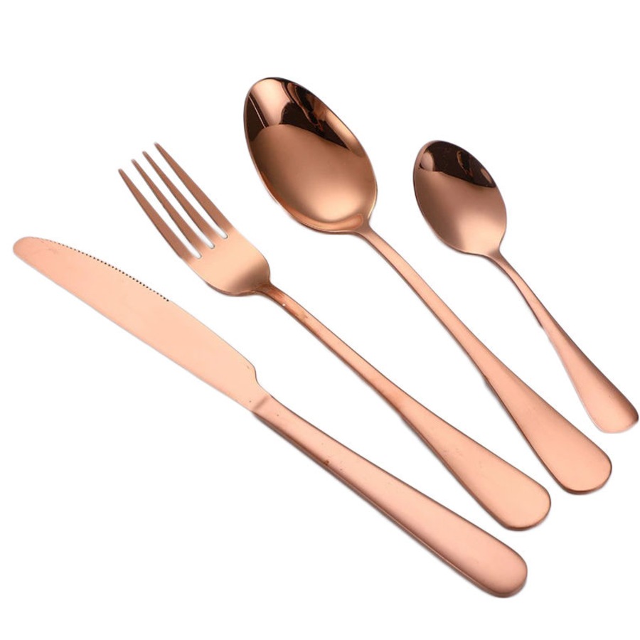 Catzon 32 Pcs Tableware Stainless Steel Mirror Polished for Daily Use-Rose Gold