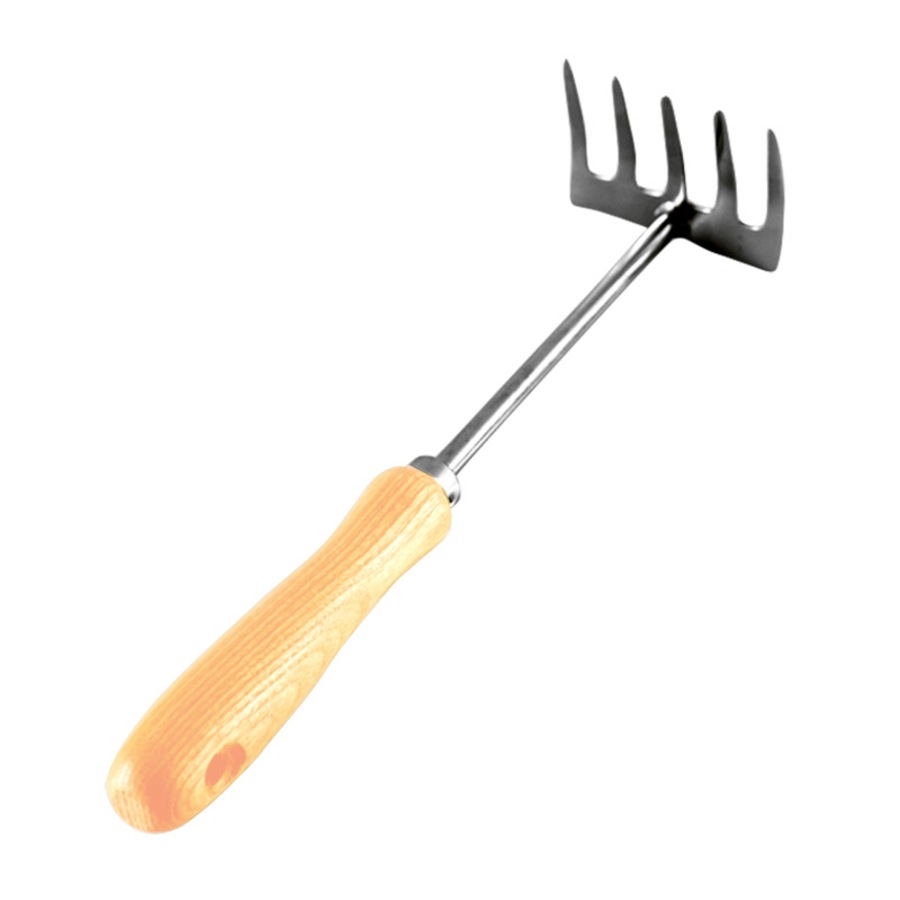 Catzon 33.5cm Garden Bow Rake with 5 Steel Tines Hand Tiller Garden Tool for Weeding and Loosens Soil