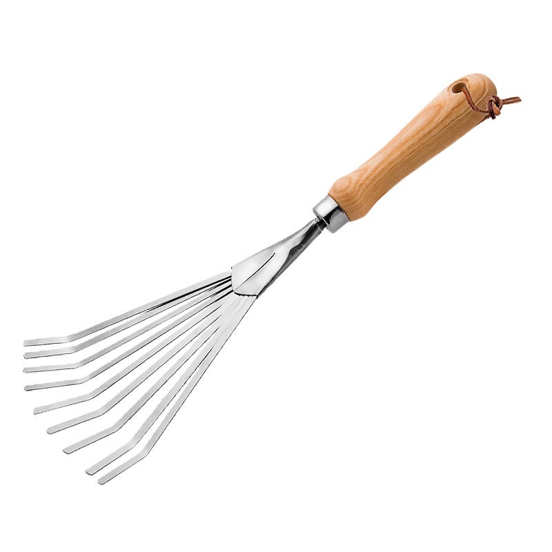 Catzon 37cm Garden Bow Rake with 5 Steel Tines Hand Tiller Garden Tool for Weeding and Loosens Soil