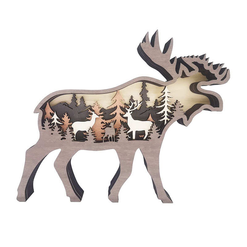 Buy Catzon 3D Forest Elk Decor Wooden Animal Statues Farmhouse Room ...