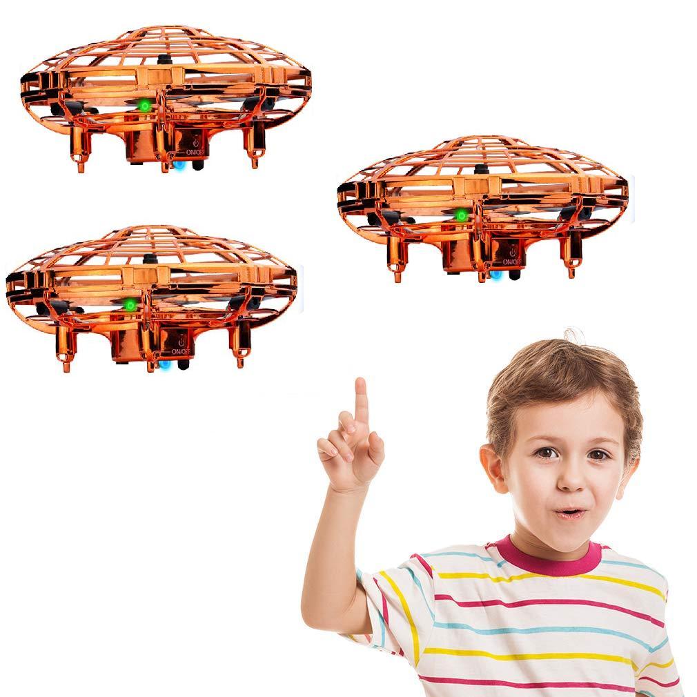 Catzon 3Packs Flying Toy Drones Hand Operated Mini Drone Helicopter Toys for Boys and Girls Gold