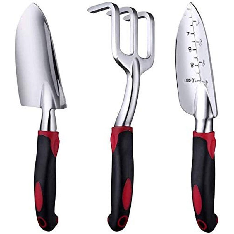 Catzon 3Pcs Heavy Duty Gardening Tools Cast Aluminum with Soft Rubberized Non-Slip Handle Garden Tools Set -Red
