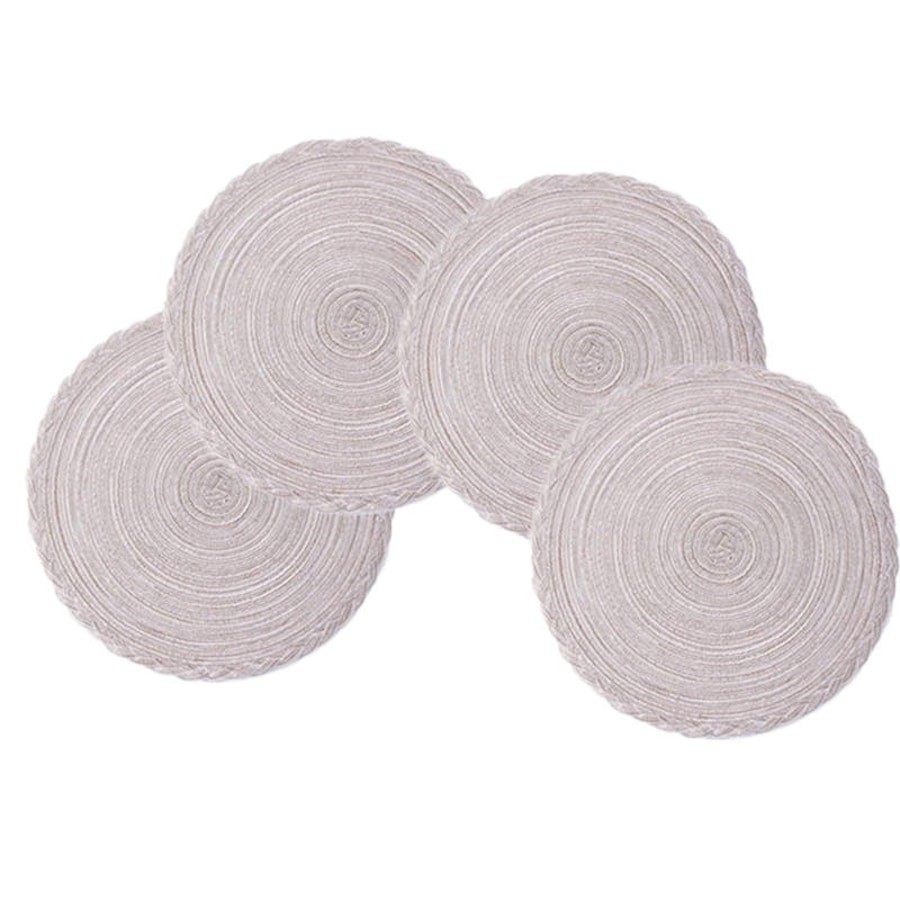 Catzon 4 Pack Round Braided Laciness Placemats 38CM Washable Kitchen Table Mats for Home Wedding Party-White