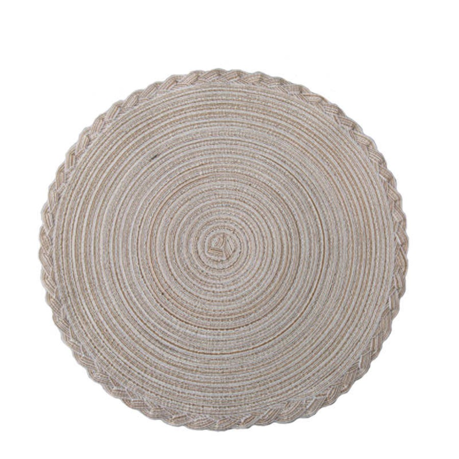 Catzon 4 Pack Round Braided Laciness Placemats 38CM Washable Kitchen Table Mats for Home Wedding Party-White
