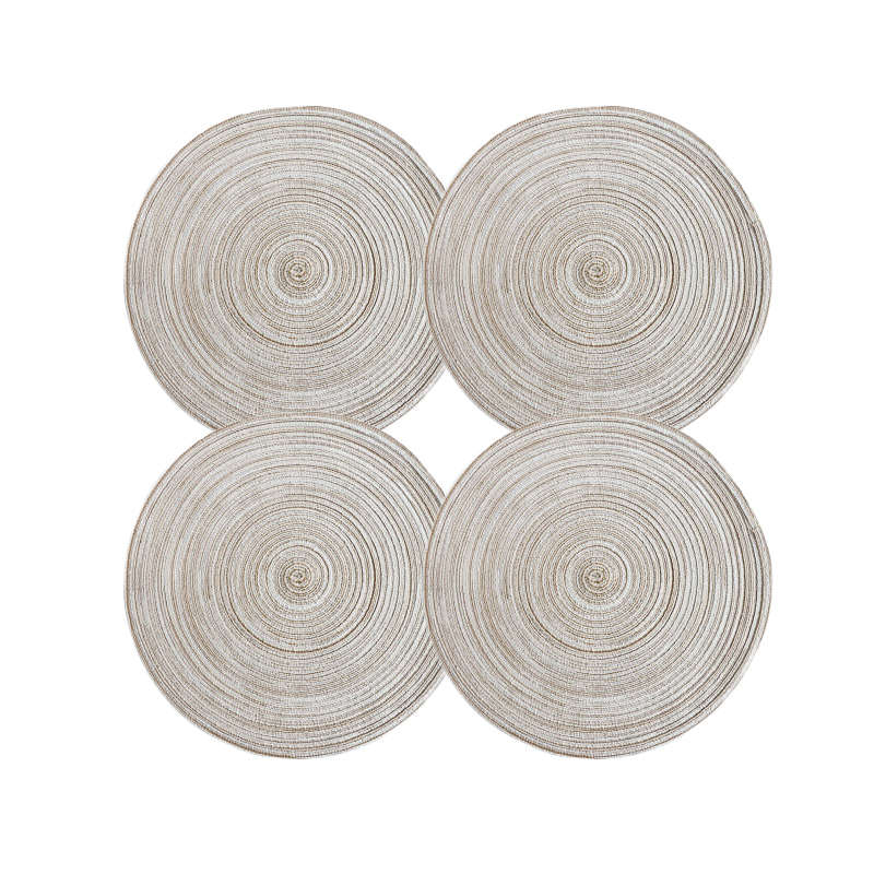 Catzon 4 Pack Round Braided Placemats Washable Kitchen Table Mats for Home Wedding Party-White