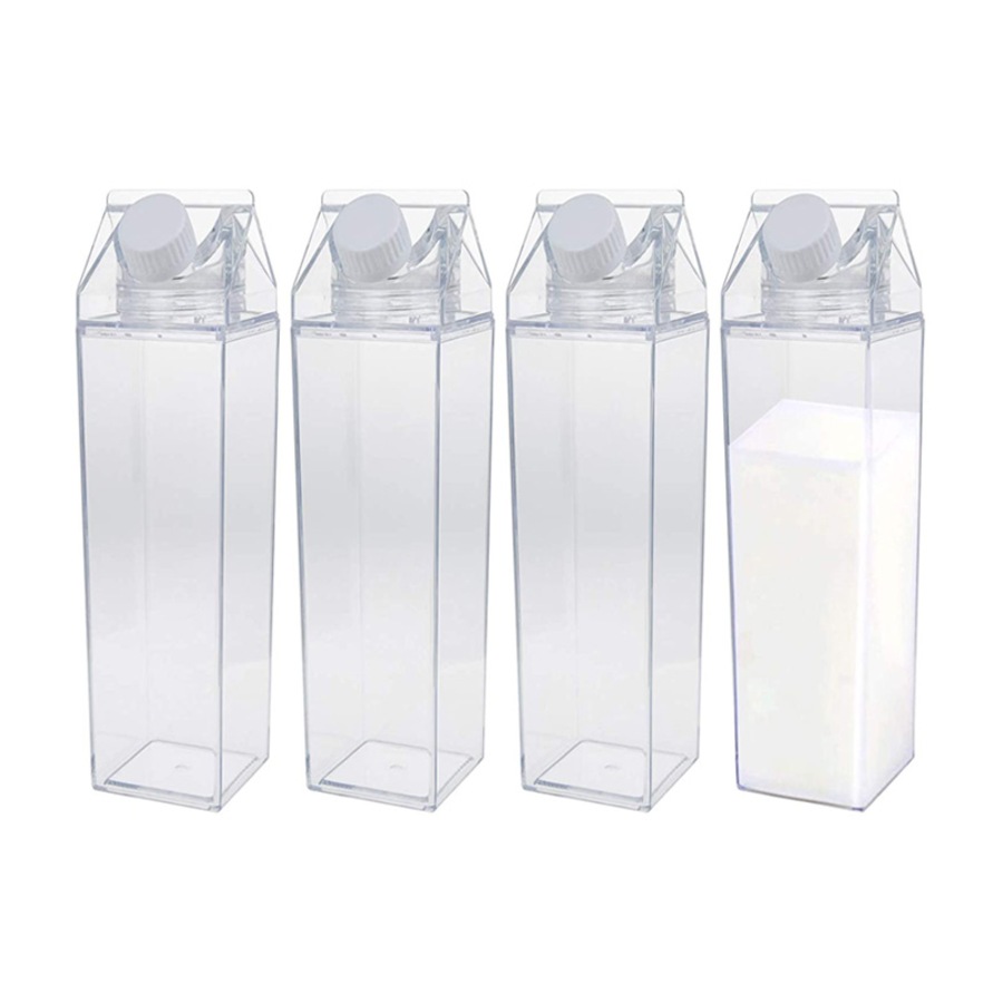 Catzon 4 Pack Transparent Portable Milk Water Bottle Square Juice Cup for Outdoor Sports