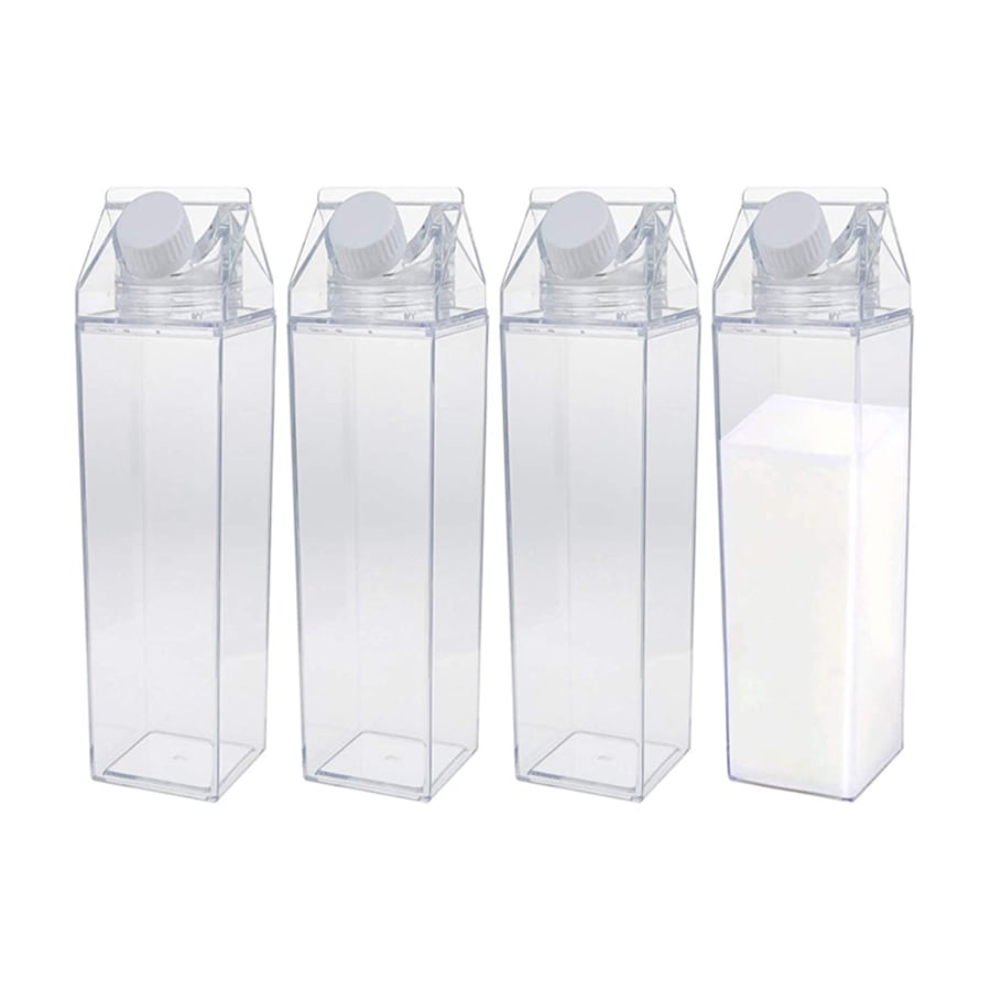 Catzon 4 Pack Transparent Portable Milk Water Bottle Square Juice Cup for Outdoor Sports