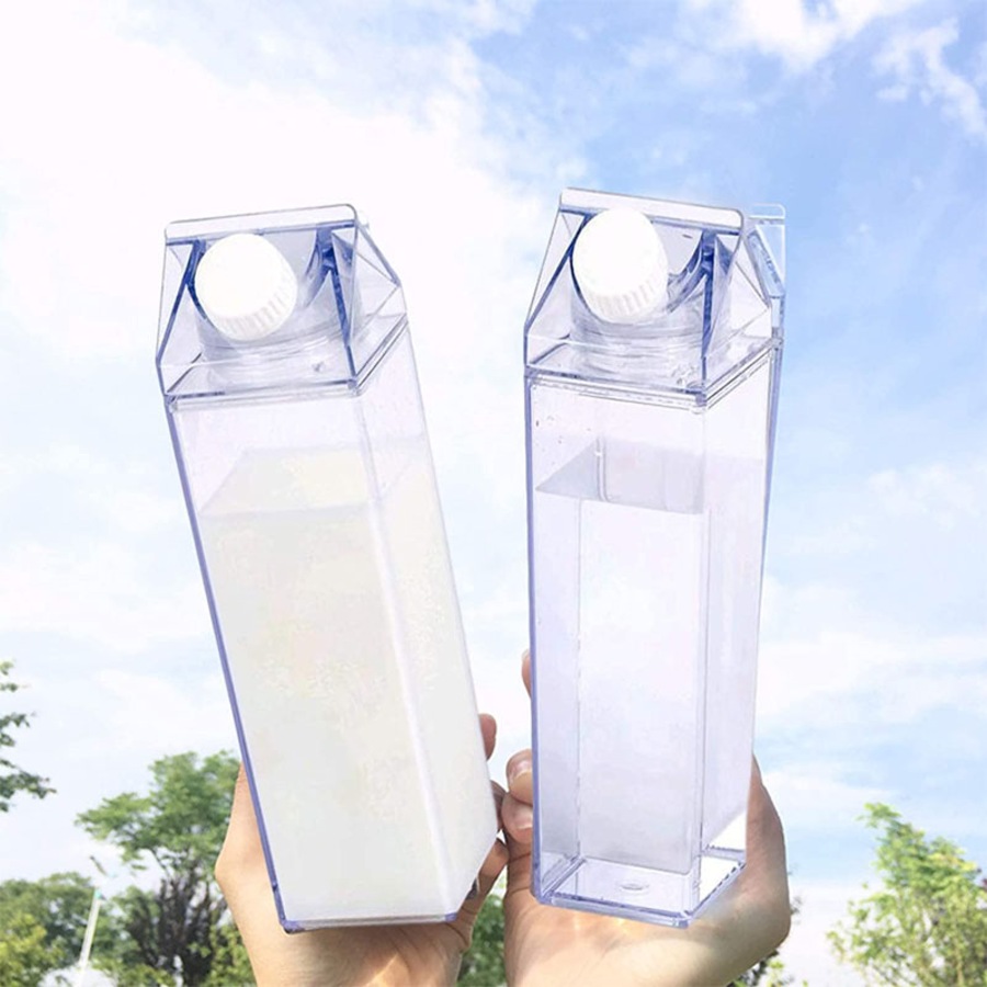 Catzon 4 Pack Transparent Portable Milk Water Bottle Square Juice Cup for Outdoor Sports