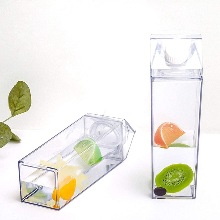 Catzon 4 Pack Transparent Portable Milk Water Bottle Square Juice Cup for Outdoor Sports