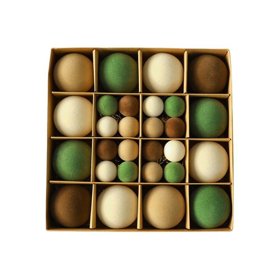 Catzon 44Pcs Flocked Velvet Christmas Tree Ball Ornaments Set Hanging Baubles-Green