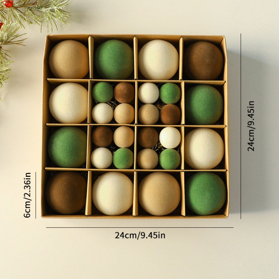 Catzon 44Pcs Flocked Velvet Christmas Tree Ball Ornaments Set Hanging Baubles-Green