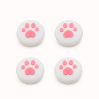 Catzon 4Pcs Cute Cat Paw Claw Thumb Stick Grip Cap Joystick Cover For Nintend Switch or Switch Lite Console-White&Pink