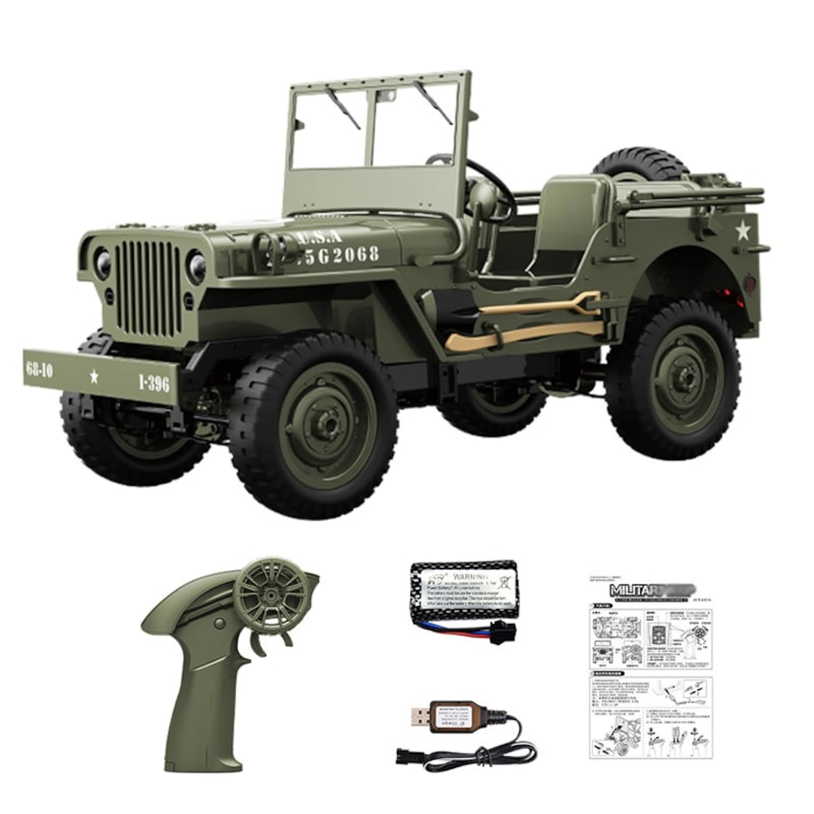 Catzon 4WD Off Road RC Jeep Rock Crawler Vehicle with Linked Lights Tarpaulin 1:10 Scales Remote Control Car