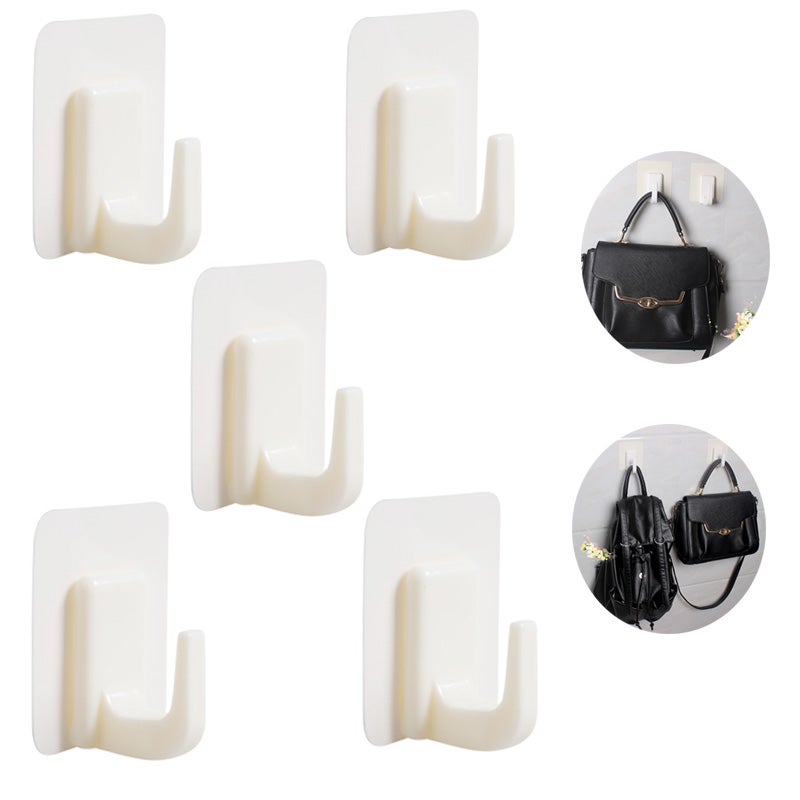 Catzon 5 packs Wall Hooks Heavy Duty Wall Hanger Adhesive Hooks Stick on Wall Adhesive Hangers - White