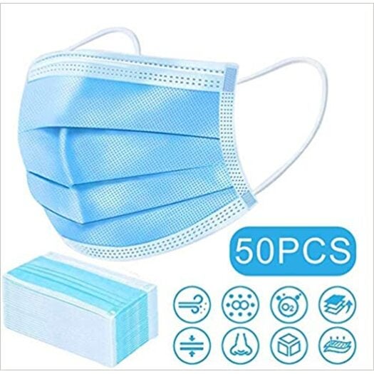 Catzon 50 Pcs Disposable Medical Mask 3-Ply Nonwoven Earloop Mouth Face Mask-Blue