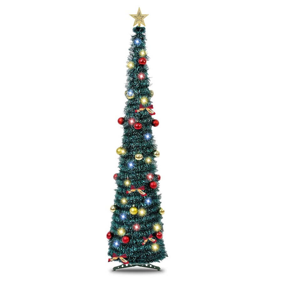 Catzon 5Ft Pop Up Christmas Tree DIY Pencil Tree with 50 Color Lights Xmas Party Decorations-BlueBows
