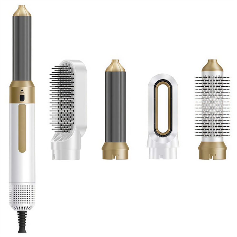 Catzon 5in1 Hairstyler Air Styler Set Magic Hair Dryer Brush for All Hair Type-WhiteGold