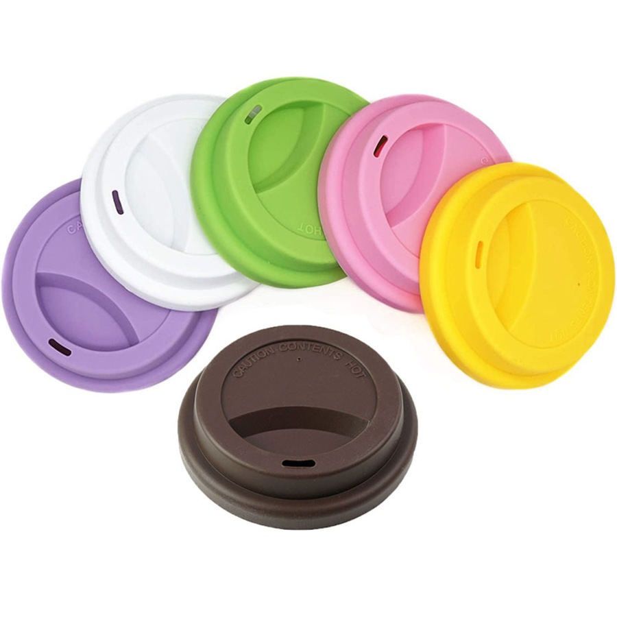 Catzon 6 Pack Cup Lids Food Grade Silicone Cup Spill-Proof Reusable Coffee Mug Covers-Set1
