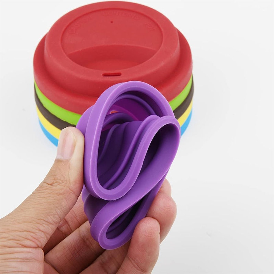 Catzon 6 Pack Cup Lids Food Grade Silicone Cup Spill-Proof Reusable Coffee Mug Covers-Set1