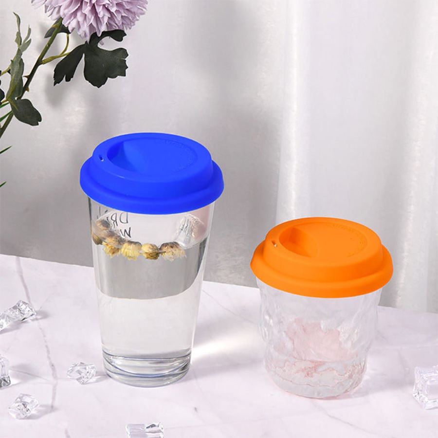 Catzon 6 Pack Cup Lids Food Grade Silicone Cup Spill-Proof Reusable Coffee Mug Covers-Set1