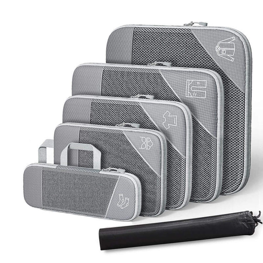 Catzon 6 Pcs Compression Packing Cubes Expandable Organiser for Travel-Grey