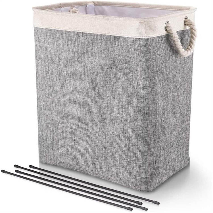 Catzon 65L Collapsible Linen Laundry Basket with Rope Handle For Bathroom,Toys and Clothing Organization - Beige+Gray