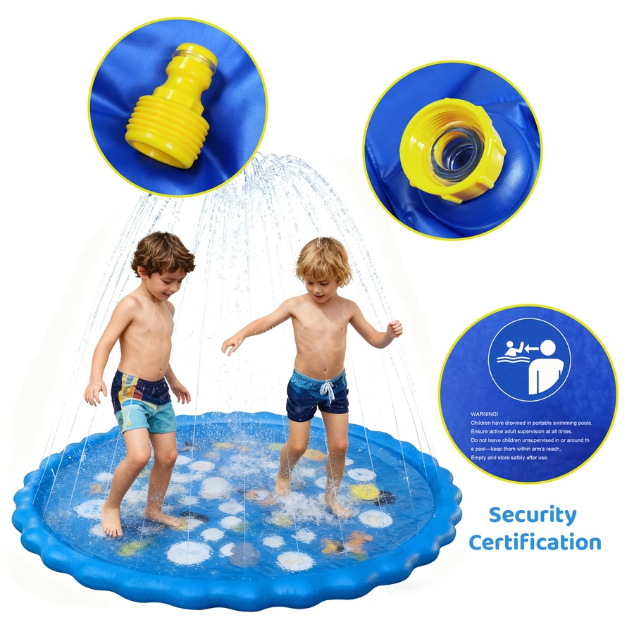 Catzon 68'' Kids Splash Pad Outdoor Inflatable Water Play Mat for Boys Girls