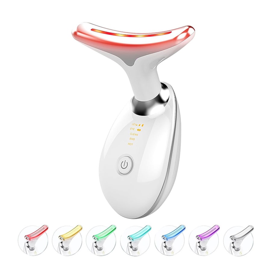 Catzon 7 Color LED Face Neck Massager Red-Light-Therapy for Skin Care-White