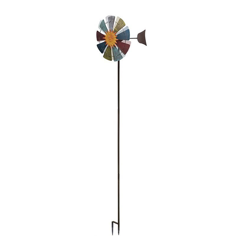 Catzon 71 Inches Sun Face Windmill Stake Kinetic Spinner Outdoor Yard Art D��cor