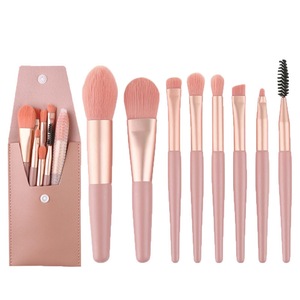 Catzon 8Pcs Mini Makeup Brush Set Foundation Brush with PU Bag-Pink