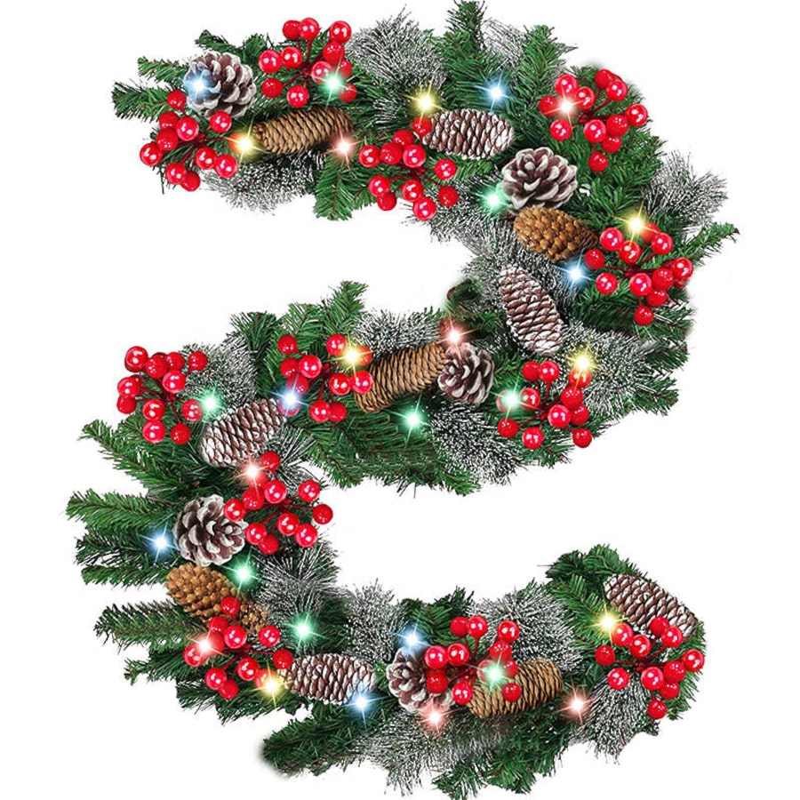 Catzon 9FT Christmas Garland with LED Lights & Berries Indoors Outdoor Xmas Party Wall Stair Decoration-Color Lights