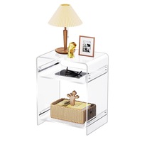 Catzon Acrylic End Table with Storage Shelf Clear Nightstand for Bedroom-White